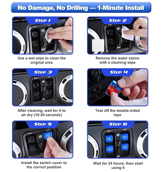 Upgrade Metal Window Switch Button Cover Fit for Jeep Wrangler JK JKU 2018 2017 2016 2015 2014 2013 2012 2011 Accessories,Interior Trim Kit 4PCS (Blue)