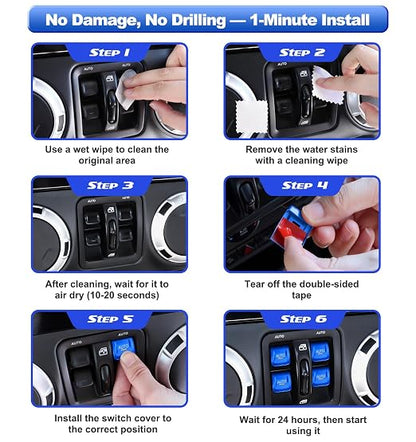 Upgrade Metal Window Switch Button Cover Fit for Jeep Wrangler JK JKU 2018 2017 2016 2015 2014 2013 2012 2011 Accessories,Interior Trim Kit 4PCS (Blue)
