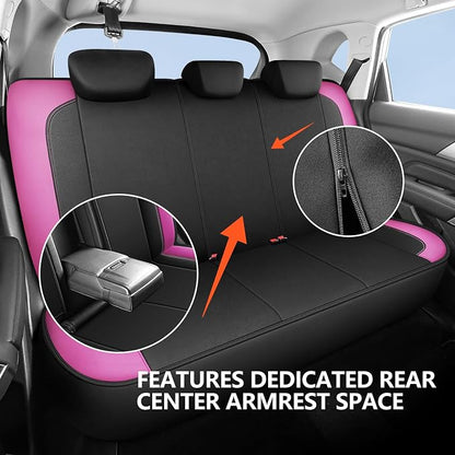 HChengkikz Car Seat Covers Full Set, Waterproof Neoprene Car seat Covers Full Set, Airbag Compatible, Universal Fit Automotive Seat Covers for Most Cars, Trucks, SUVs (Black + Pink)