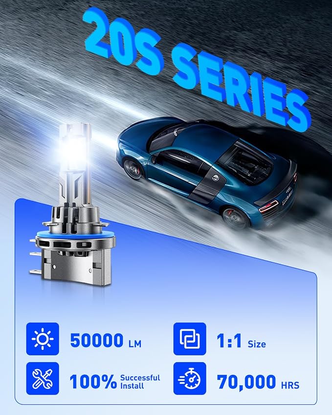 AUTOONE H15 DRL LED Bulb, Ultra-Bright H15 Daytime Running Lights, 3 Min Quick Install, No Flicker, 99% Compatibility, IP68 Rated, Pack of 2