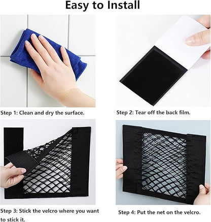 Universal Mesh Cargo Net with Tape Stickers Car Stretchable Storage Net Wall Sticker Organizer Pouch Bag Storage Mesh Net for SUV Car Trunk Storage(15.7x9.8 Inch)