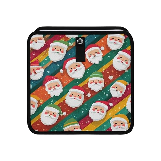Car Trash Can Organizer Bin with Adjustable Strap for Back Front Seat Console Waterproof Leakproof Collapsible Portable 11 Inch Colorful Diagonal Striped Santa Claus