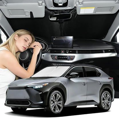 Windshield Sunshade for Toyota BZ4X 2023-2025 2026 Sun Shade Car Windshield Accessories Upgrade 4 Layers Blocks UV Rays Custom Fit BZ4X 240T Car Window Shades Front Windshield Keep Cool Foldable