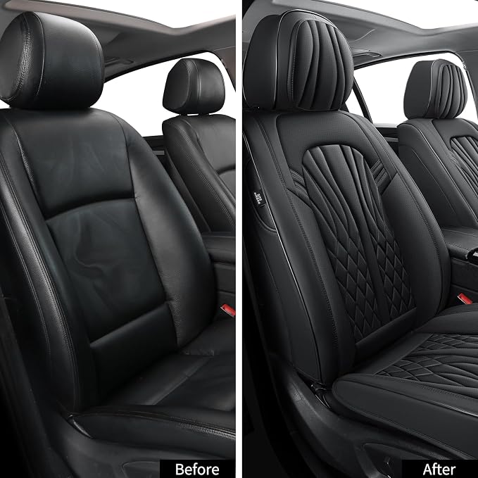 MINGBRON Seat Covers for Cars, Waterproof Seat Covers, Leather Car Seat Covers 2 Pack, Universal Seat Cushion Protector for Most Cars Black