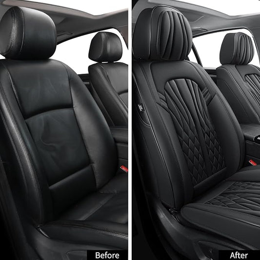 MINGBRON Seat Covers for Cars, Waterproof Seat Covers, Leather Car Seat Covers 2 Pack, Universal Seat Cushion Protector for Most Cars Black