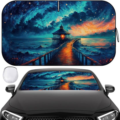 Windshield Sun Shade, Car Sun Shade Windshield, Reflector Sunshade Offers Ultimate Protection for Car Interior, Reflective Polyester Blocks Heat for Cars,Trucks,SUVs (57 x 32 in)