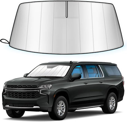 Windshield Sun Shade for 2021-2024 Chevy Suburban/Tahoe, 2021-2023 GMC Yukon/Yukon XL/Cadillac Escalade/Escalade ESV, Custom Fit Folding Design Front Window Sunshade Blocks UV