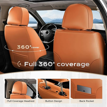 Coverado Car Seat Covers Full Set, Seat Covers for Cars, Black Car Seat Covers Front Seats and Back Car Seat Protector Waterproof, Leather Car Seat Cushion Universal Fit for Most Cars Brown