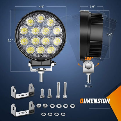 Nilight LED Pods 2Pcs 4.5Inch 42W 4200LM Round Flood Light Off Road Lights Fog Lights Driving Roof LED Light Bar Work Light with 16AWG Wiring Harness Kit-2 Leads