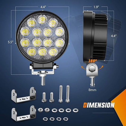 Nilight LED Pods 2Pcs 4.5Inch 42W 4200LM Round Flood Light Off Road Lights Fog Lights Driving Roof LED Light Bar Work Light with 16AWG Wiring Harness Kit-2 Leads