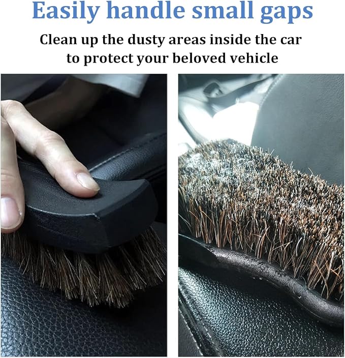 Leather Cleaning Brush for Car Interior, Long Bristle Horse Hair Vehicle Leather Cleaner Brush, Scratch-Free Automotive Interior Seat Cleaner, Universal for Vehicles (Beige)