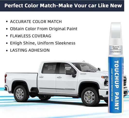 Summit White(GAZ/WA8624) Touch Up Paint Compatible with Chevy 2-in-1 Car Scratch Repair Pen for Rock Chips, Door Scratches & Paint Nicks Exact Color Match Quick Dry DIY Fix for Silverado Silverado