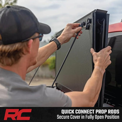 Rough Country Hard Flip-Up Truck Bed Tonneau Cover for Ford F-150 (2015-2020) - Flush Folding Aluminum Bed Cover