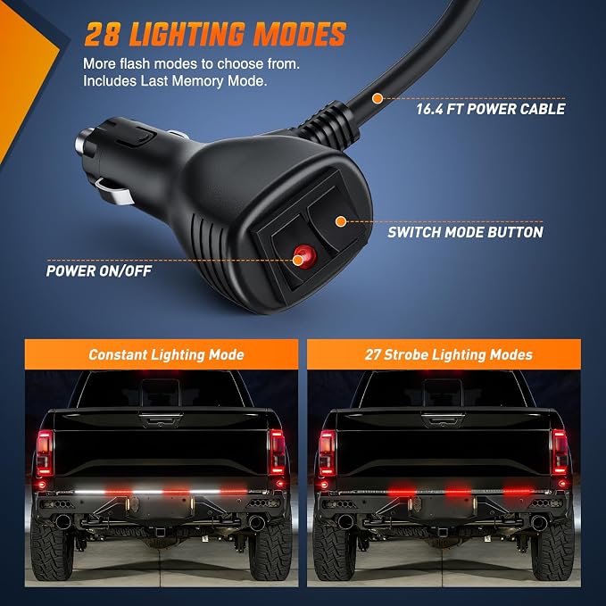 Nilight 48 Inch Truck Tailgate Strobe Light Strip Tail Emergency Bar Rear Window Warning Lamp Ultra-Bright Double Row 288 LED for Pickup Trailers Construction Vehicles Car SUV, Red White