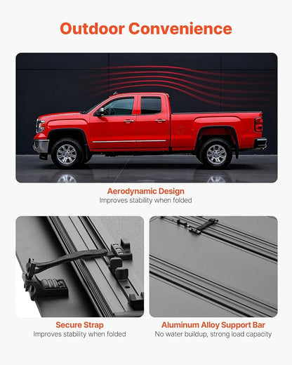 VEVOR Hard Tri-Fold Truck Bed Tonneau Cover, Compatible with 2022-2025 Ford Maverick 4.6 ft (54.4 in) Bed, Heavy-Duty Waterproof Low-Profile Hard Folding Truck Cover with Aluminum Alloy Support Bar