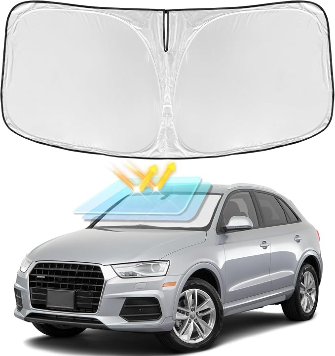 for Audi Q3 2013-2018 Windshield Sun Shade - 4 Layers Car Sunshades for Front Windows Shade Cover Custom Fit Q3 Sun Visor 250T Retractable Shade Blocks UV Rays Car Accessories