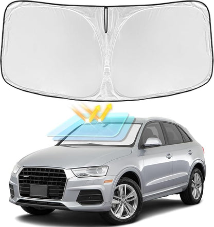 for Audi Q3 2013-2018 Windshield Sun Shade - 4 Layers Car Sunshades for Front Windows Shade Cover Custom Fit Q3 Sun Visor 250T Retractable Shade Blocks UV Rays Car Accessories