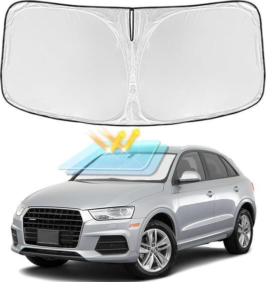 for Audi Q3 2013-2018 Windshield Sun Shade - 4 Layers Car Sunshades for Front Windows Shade Cover Custom Fit Q3 Sun Visor 250T Retractable Shade Blocks UV Rays Car Accessories