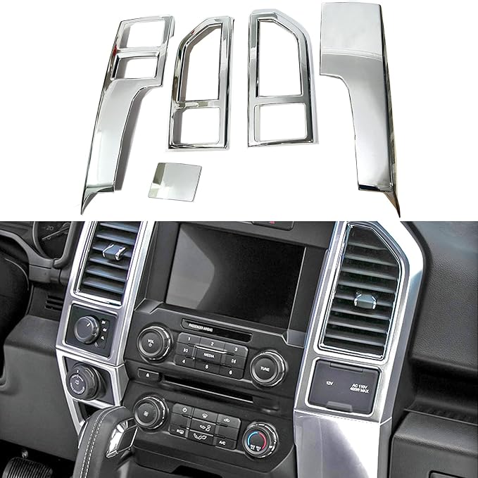 Keptrim for F150 Chrome Central Console Air Conditioner Panel Trim for 2015 2016 2017 2018 2019 2020 Ford F150, 5pcs