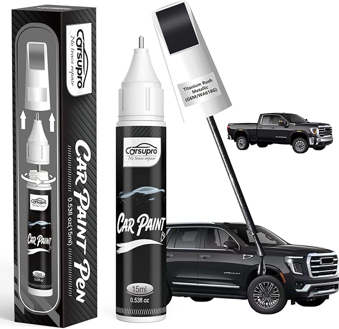 Titanium Rush Metallic(G6M/WA618G) for GMC Touch Up Paint Pen, 2 in 1 Car Scratch Remover with Pen Tip and Brush, Precise Color Match for Car Paint Scratch Repair, Quickly and Easily Fix Chips and Nicks