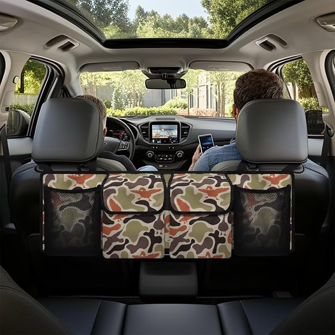 Duck Camouflage Hanging Car Organizer Waterproof Car Trunk Organizer with Lid Large Capacity Backseat Hanging Storage Bag with 4 Pockets for Most Cars,SUV,Sedan