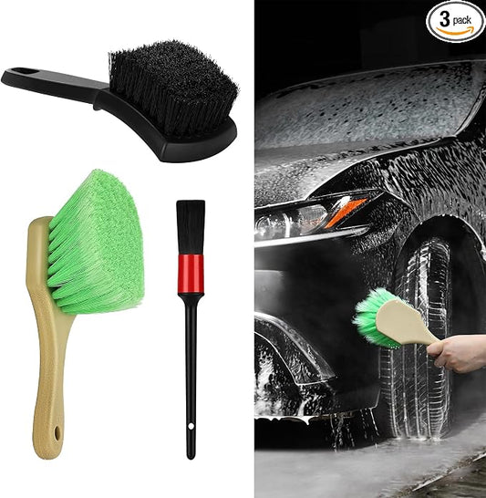 3PCS Wheel Rim & Tire Brush Set, Car Cleaning Supplies, Wheel Brushes for Cleaning Wheels, Universal Bendable & Durable C ar W heel Brush Set Car Accessories for Auto, RV, Truck, Motorcycle