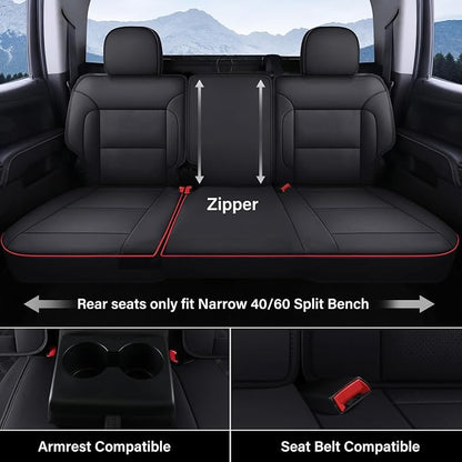 Coverado Car Seat Covers Full Set Faux Leather-Custom Fit Chevy Silverado/GMC Sierra (2007-2013 & 2019-2026 1500, 2020-2026 2500HD/3500HD) Compatible with Crew/Double/Extended Cab (Red)