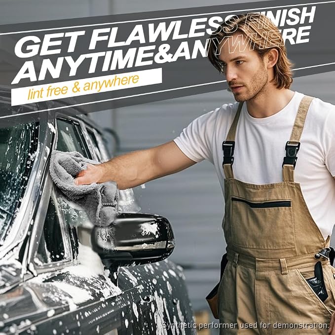 Car Wash Drying Towels, 450gsm Ultra-Thick Absorbent Lint-Free Extra Soft Microfiber Rags for Car Detailing, Interior & Exterior Cleaning Cloths, 16in x 16in - Coral Fleece, Grey, 12 Packs