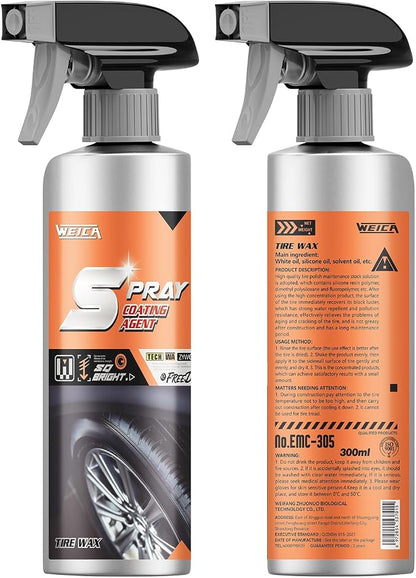 Tire Shine Spray Kit - Restore Deep Black Shine, Non-Greasy Finish, Prevents Fading & Cracking, Easy Apply with Brush 10.15 fl oz