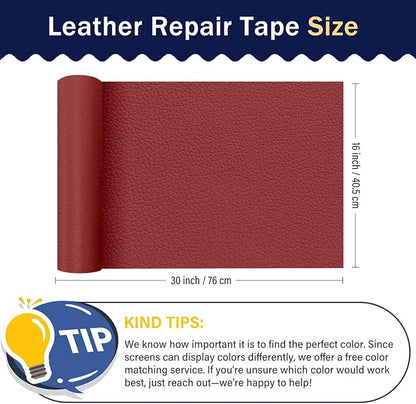 Zenyao Leather Repair Patch Tape - Self Adhesive Leather Repair Kit for Car Seat Furniture, Heavy Duty Vinyl Repair Patch for Couch Sofa, Waterproof for Rips Scratches Tears, 16x30 Inch Roll, Red