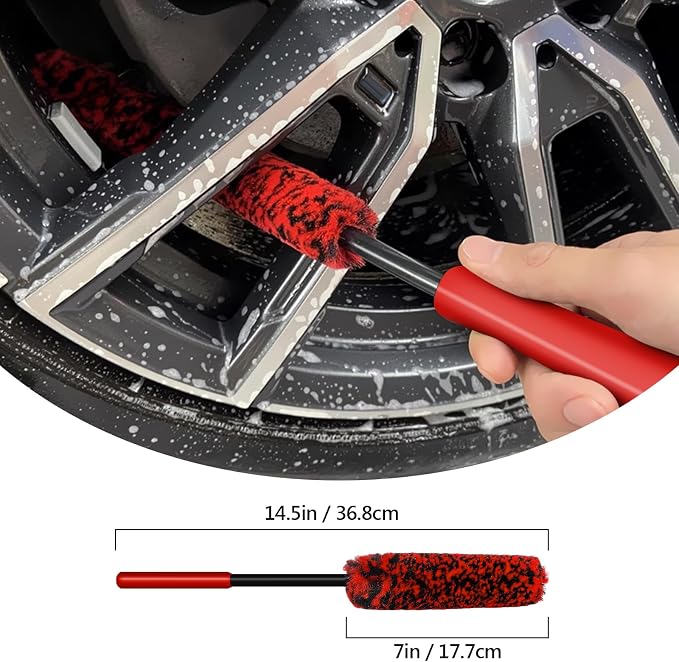 4 Pack Car Wheel Brush Kit - Soft, Scratch-Free Microfiber & Synthetic Wool Cleaning Brushes for Tires, Rims, Fenders, Engine, Exhaust Tips