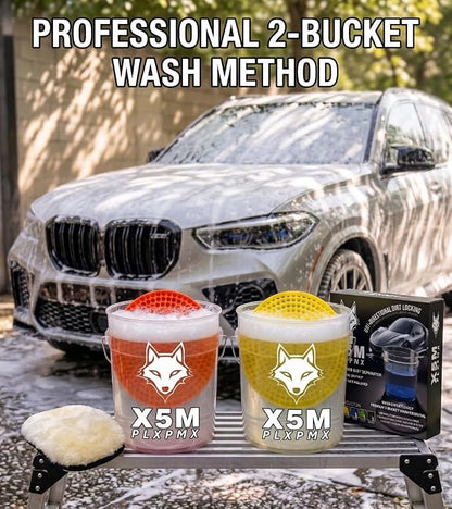 10.4" Heavy Duty Car Wash Bucket Insert (2-Pack) & Wash Mitt Kit - 10.6 oz Detailing Dirt Separator & Grit Trap, Scratch-Free Auto Wash, Fits 3.5 to 5 Gallon Buckets (Yellow Kit)