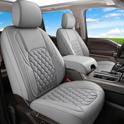 Huidasource Ford Gray Seat Covers, Car Seat Cushion Cover Fit for 2015-2025 Ford F150 SuperCrew & 2017-2025 F250 F350 F450 Super Duty Crew Cab XL XLT Lariat King Ranch Platinum (Full Set/Gray)