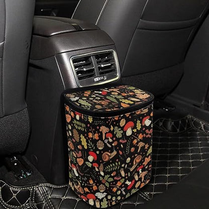 Trash Can for Car Leakproof Garbage with Lid and Zipper Boho Cottagecore Mushroom Snail Ferns Trash Bin Hanging Back of Seat Auto Interior Accessories Universal Fit Most Truck SUV Van