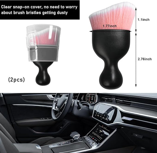 Ziciner 2 PCS Car Detailing Brush, Curved Soft Bristles Auto Removal Dust Collectors, Universal Vehicle Dashboard, Air Conditioner Vents etc Interior Cleaning Tool Accessory (Pink/White)