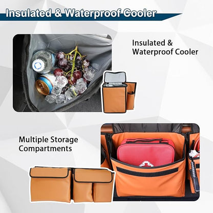 Deluxe Leather Trunk and Backseat Organizer for Car SUVs & RVs, Detachable Storage Modules with Built-in Cooler, Patent Pending