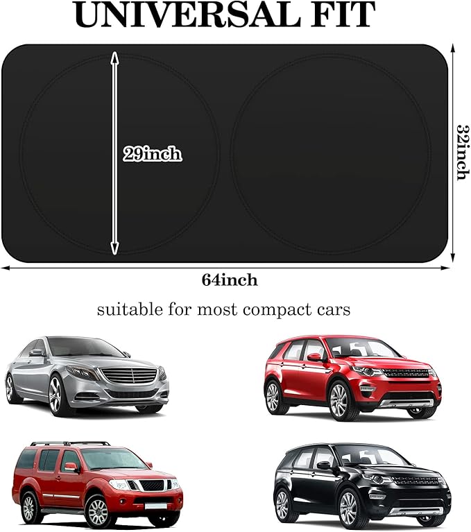 Windshield Sun Shade Foldable Car Front Window Covers for Car Accessories Sun Heat UV Rays Visor Protector Protection for Universal Cars SUV Truck (Solid Black)