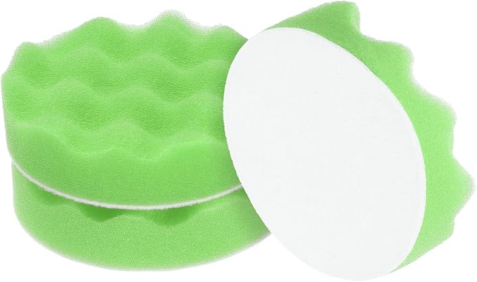 HARFINGTON 3pcs Buffing Sponge Pads 4" Polishing Wheel Waffle Finishing Grip Pad Car Buffer Polisher with Hook and Loop Back for Car Detailing Polishing Waxing, Green