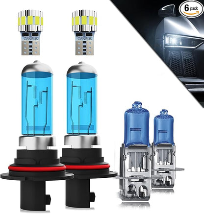 Headlights+ License Plate Lights Fit For Nissan Frontier 2001-2002 Light Bulbs,9007/HB5 High/Low Beams+ h3 Fog Lights+ License Plate Lights Combo,Plug And Play,Pack of 6