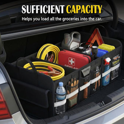 Trunk Organizer for SUV, Large trunk organizer for car, Collapsible Multi-Compartment Car Trunk Organizer, Sturdy Cargo Trunk Storage Organizer, Non Slip Bottom