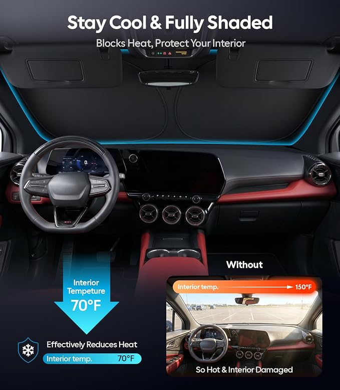 for Chevrolet Blazer Windshield Sunshade [OEM Design, 100% Sun Blockage] Foldable Heat Insulation Sun Shade with Storage Bag, for Chevrolet Blazer (2019-2026), Silver Coating
