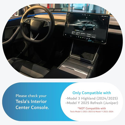 TUDIA Center Console Organizer Tray Designed for Tesla Model 3 2025/2024 (Highland) & Model Y 2025/2026 (Juniper) - [NOT Compatible with Model 3 2021-2023] Smooth Slide Storage with Silicone Lining
