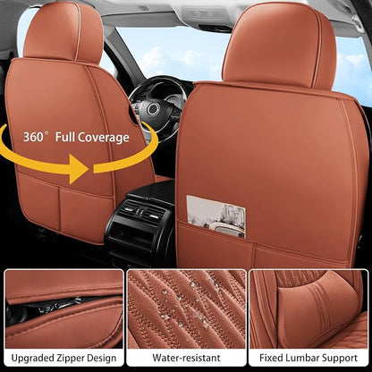 WELLDO Car Seat Covers, 5 Seats, Brown | Waterproof, Scratch-Resistant, Breathable & Easy to Clean, Universal Fit for SUV Sedan Truck, Full Set