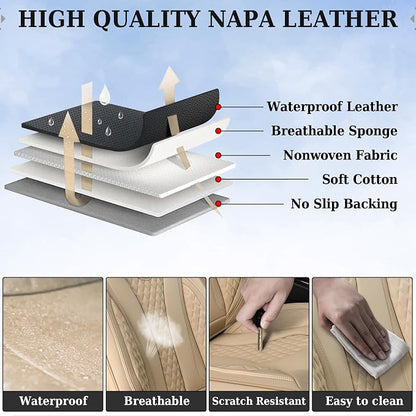 Coverado Automotive Seat Covers, Back Car Seat Cover, Rear Seat Cover, 3-Pieces Luxury Car Seat Cushion, Beige Seat Cover Seat Protector Universal Fit Most Cars