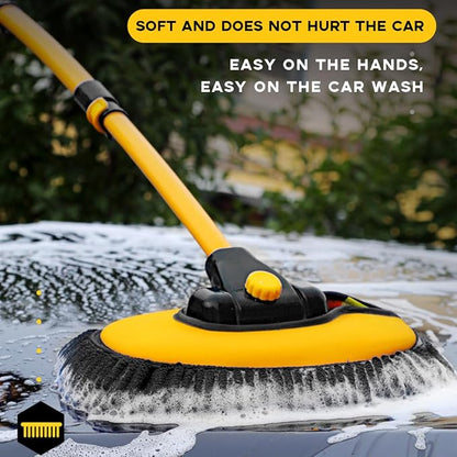Car Wash Brush Kit, 40" Auto Wash Mop with 15° Curved Extendable Long Handle, Soft Scratch-Free Car Cleaning Mop Mitt to Clean Your Car Shine Like New, Car Accessories (Black+Yellow)