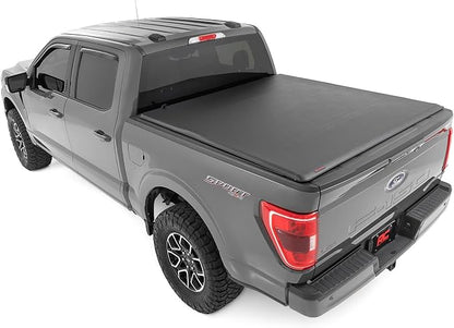 Rough Country Soft Roll-Up Truck Bed Cover for Ford F-150, Lightning & Raptor (2015–2026) – Fits 6'7 Bed, Low-Profile All-Weather Tonneau Cover