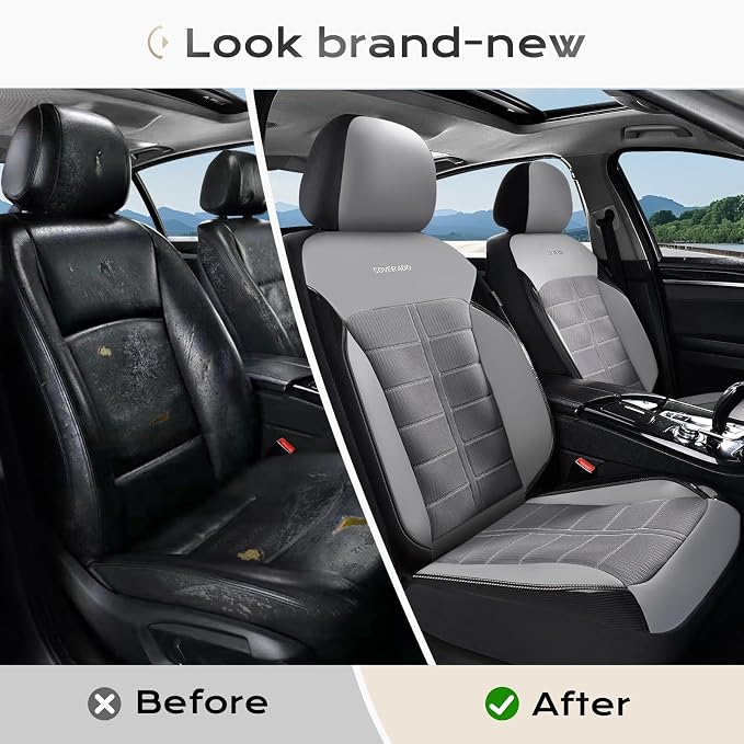 Coverado Air Mesh Seat Cover, Car Seat Cover Front Seats, 3D Breathable Seat Protectors Sports Carbon Fiber Design Airbag Compatible Comfort Universal for Most Cars, Van,Trucks, SUV, Grey