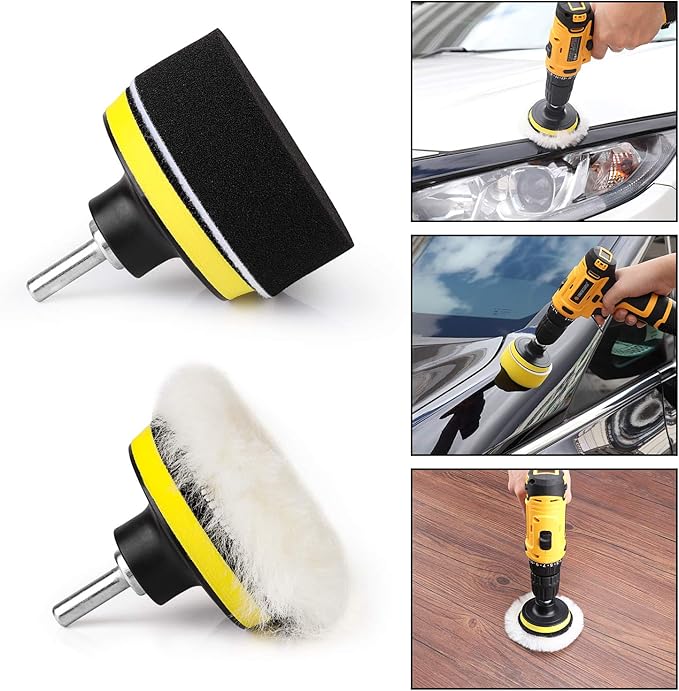 Kshineni 3 Inch Drill Buffing Pad, 11 Pcs Car Foam Polishing Pads Kit, Drill Buffer Polisher Attachment Buffing Kit for Car Polishing, Waxing, Sealing Glaze