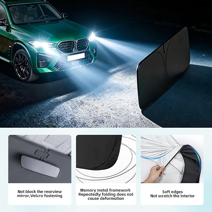 Windshield Sun Shade for BMW X5 2019-2026 Sunshade 300T Windshield Cover Sun Shield Blocks UV Rays Custom Fit X5 Front Window Shade Sun Visor Foldable Keep Cool