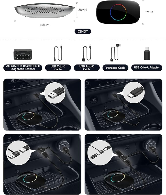 Wireless Carplay Adapter - Magic AI Box CarPlay Android Auto Wireless, Dual Wi-Fi & BT, Gen AI, HDMI Output, USB Playback, Video Box for YouTube, Netflix, Prime Video, Spotify CB4DT